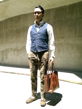 「UNIVERSAL LANGUAGE（ユニバーサルランゲージ）のアイテム（スラックス）」を使った、ＴＡＫＡ.Ｓさん（メンズ・181cm）の夏コーディネート