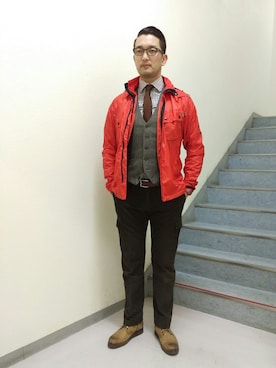 「Barbour（バブアー）のアイテム（ライダースジャケット）」を使った、ＴＡＫＡ.Ｓさん（メンズ・181cm）の冬コーディネート