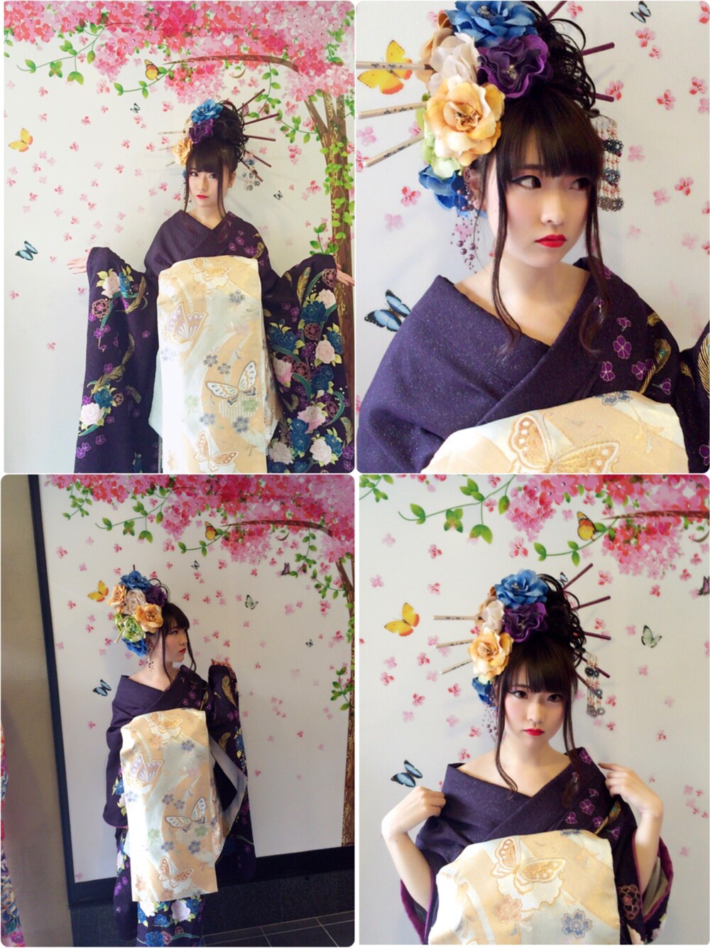 「京都、花魁、和柄、和服、着物、旅行、派手、和風、休日スタイル、紫」｜「花魁体験@京都のアイテム（浴衣、その他）」を使った、みそさん（レディース・156cm）の春コーディネートの1枚目の写真
