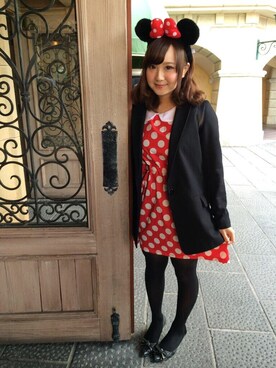 「ミニーちゃんワンピ（ワンピース、レッド系）」を使った、marikofuさん（レディース・151cm）の春コーディネート