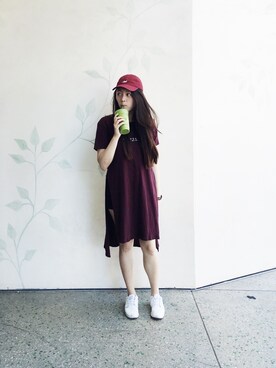 「ZARA（ザラ）のアイテム（Tシャツ/カットソー、レッド系）」を使った、jessさん（レディース・173cm）の夏コーディネート