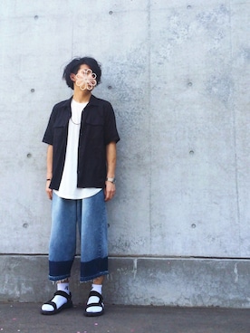 「ガウチョパンツ」｜「アイテム（デニムパンツ）」を使った、shoyaさん（メンズ・162cm）の春コーディネート