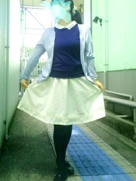 「axes femme（アクシーズファム）のウエストギャザースカート（スカート、ホワイト系）」を使った、まむむさん（レディース）の夏コーディネート