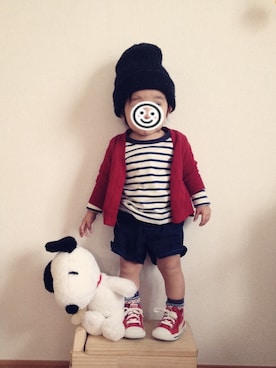 「ボーダーTシャツ」｜☺︎R♡Y☺︎さん（キッズ・80cm）の冬コーディネート