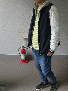 「にゃー」｜「アイテム（スタジャン）」を使った、Meさん（メンズ・170cm）の春コーディネート