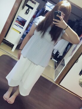 「アイテム（チューブトップ、ブルー系）」を使った、りりまろさん（レディース・157cm）の夏コーディネート