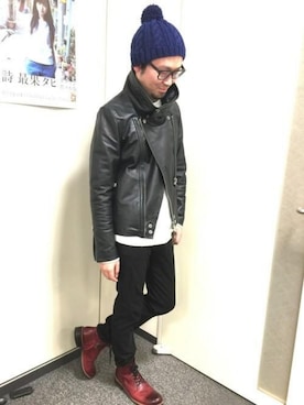 「rovtski」｜「アイテム（ライダースジャケット）」を使った、nakajijapanさん（メンズ・171cm）の冬コーディネート