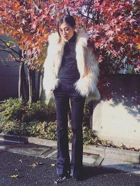 「LAGUNAMOON（ラグナムーン）のアイテム（サロペット/オーバーオール）」を使った、山本優希さん（レディース・158cm）の冬コーディネート