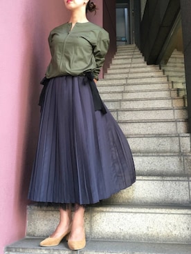 「piccin」｜「アイテム（ノーカラージャケット）」を使った、PICCINさん（レディース・154cm）の秋コーディネート