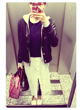 「31 Sons de mode（トランテアン　ソン　ドゥ　モード）のアイテム（スタジャン）」を使った、Mioさん（レディース・168cm）の冬コーディネート