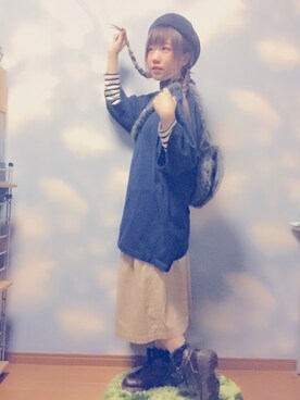 「イメチェン」｜「アイテム（ハンチング/ベレー帽）」を使った、moonちゃん。さん（レディース・154cm）の秋コーディネート
