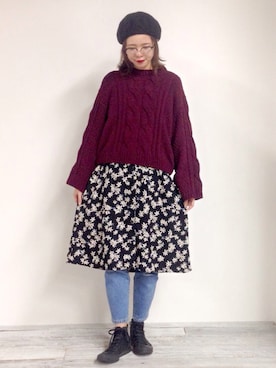 「179/WG（イチナナキュウダブルジー）のアイテム（ハンチング/ベレー帽）」を使った、moeさん（レディース・164cm）の冬コーディネート