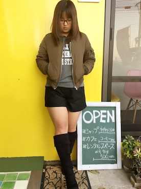 「キュロット」｜「アイテム（ブルゾン）」を使った、きょんぴぃさん（レディース・154cm）の秋コーディネート
