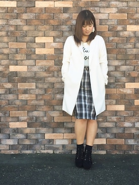 「ロゴニット」｜「アイテム（チェスターコート）」を使った、きょんぴぃさん（レディース・154cm）の秋コーディネート
