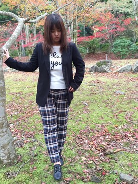 「Honeys（ハニーズ）のアイテム（テーラードジャケット）」を使った、きょんぴぃさん（レディース・154cm）の秋コーディネート