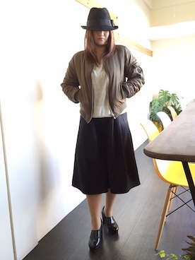 「OZOC（オゾック）のアイテム（ノーカラージャケット）」を使った、きょんぴぃさん（レディース・154cm）の冬コーディネート