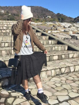 「OZOC（オゾック）のアイテム（ジャケット/アウター）」を使った、きょんぴぃさん（レディース・154cm）の冬コーディネート