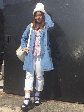 「パールアクセ」｜「アイテム（ニットキャップ/ビーニー）」を使った、きょんぴぃさん（レディース・154cm）の春コーディネート