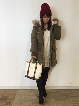 「Heather（ヘザー）のアイテム（モッズコート）」を使った、きょんぴぃさん（レディース・154cm）の冬コーディネート