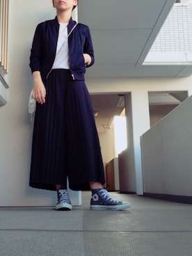 「スカーチョ」｜「アイテム（ミリタリージャケット）」を使った、hiiibarさん（レディース・157cm）の春コーディネート