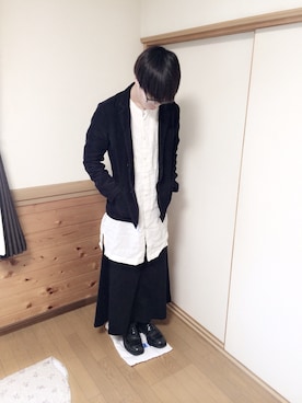 「GAP（ギャップ）のアイテム（ノーカラージャケット）」を使った、keisukeさん（メンズ・174cm）の冬コーディネート
