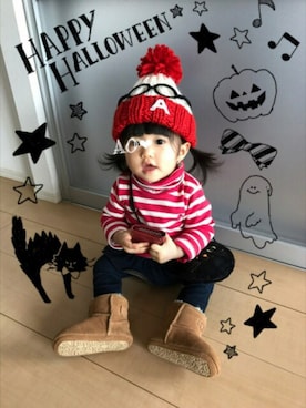 「halloween」｜「アイテム（ニットキャップ/ビーニー）」を使った、AO❤︎さん（キッズ・70cm）の秋コーディネート