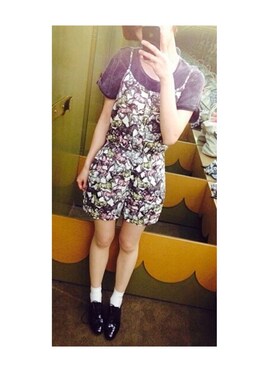 「MONKI（モンキ）のアイテム（サロペット/オーバーオール）」を使った、mahoさん（レディース・157cm）の夏コーディネート