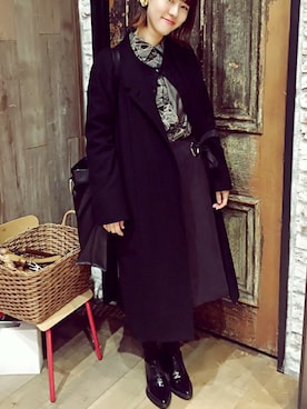 「LEMAIRE（ルメール）のアイテム（チェスターコート）」を使った、mahoさん（レディース・157cm）の冬コーディネート