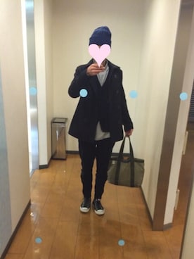 「Lui's（ルイス）のアイテム（ピーコート）」を使った、remoさん（メンズ・174cm）の冬コーディネート