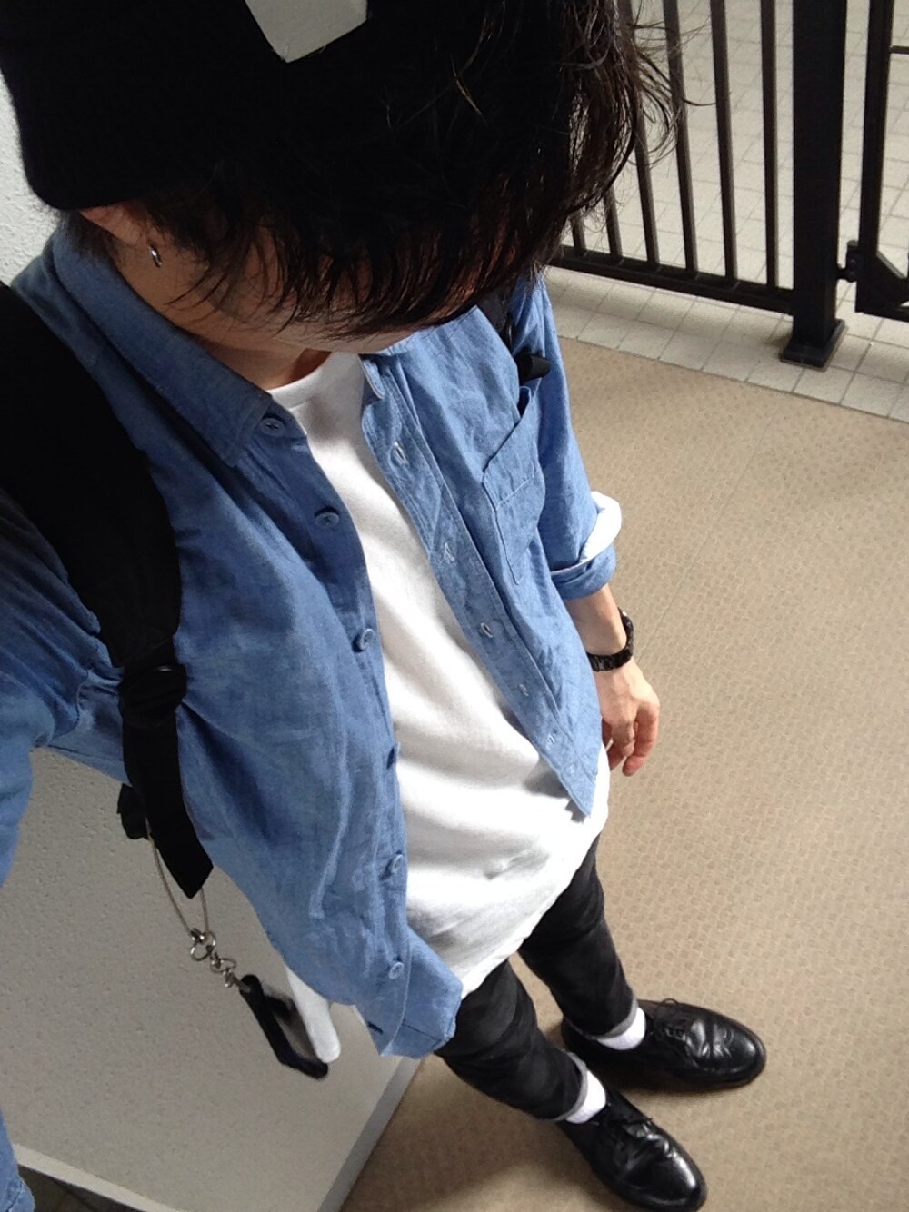 「白ソックス、誰かの真似スタイル、草食系男子、久しぶりに着た服」｜「EDIFICEの【FINE BOYS6月号掲載】RMP EX ワッチキャップ（ニットキャップ/ビーニー、ブルー系）」を使った、smskさん（メンズ・178cm）の夏コーディネートの1枚目の写真