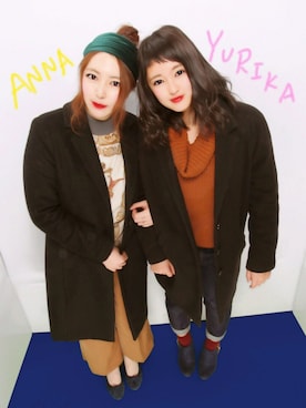 「シルク」｜「アイテム（ダウンジャケット/コート）」を使った、annaさん（レディース・156cm）の冬コーディネート