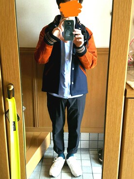 「アイテム（スタジャン、ブラウン系）」を使った、yamaさん（メンズ・164cm）の春コーディネート