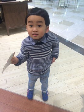 「babyGAP（babyGAP）のアイテム（ニット/セーター、ブルー系）」を使った、★miiikiii★さん（キッズ・100cm）の冬コーディネート