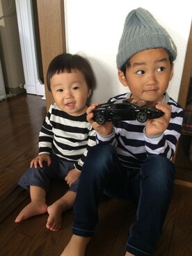 「UNIQLO（ユニクロ）のアイテム（Tシャツ/カットソー、ブラック系）」を使った、★miiikiii★さん（キッズ・100cm）の秋コーディネート