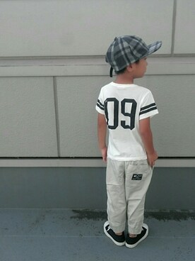 「KRIFF MAYER（クリフメイヤー）のアイテム（キャップ）」を使った、royさん（キッズ・110cm）の秋コーディネート