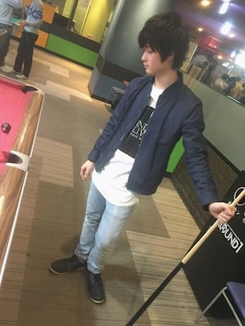「エムエーワン」｜「アイテム（ライダースジャケット）」を使った、tmyさん（メンズ・175cm）の冬コーディネート