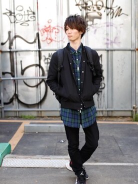 「WOmB（ウーム）のアイテム（ブルゾン）」を使った、ke-k-さん（メンズ・177cm）の春コーディネート