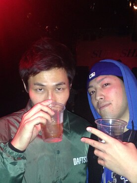 「アイテム（ナイロンジャケット、グリーン系）」を使った、14さん（メンズ・173cm）の冬コーディネート