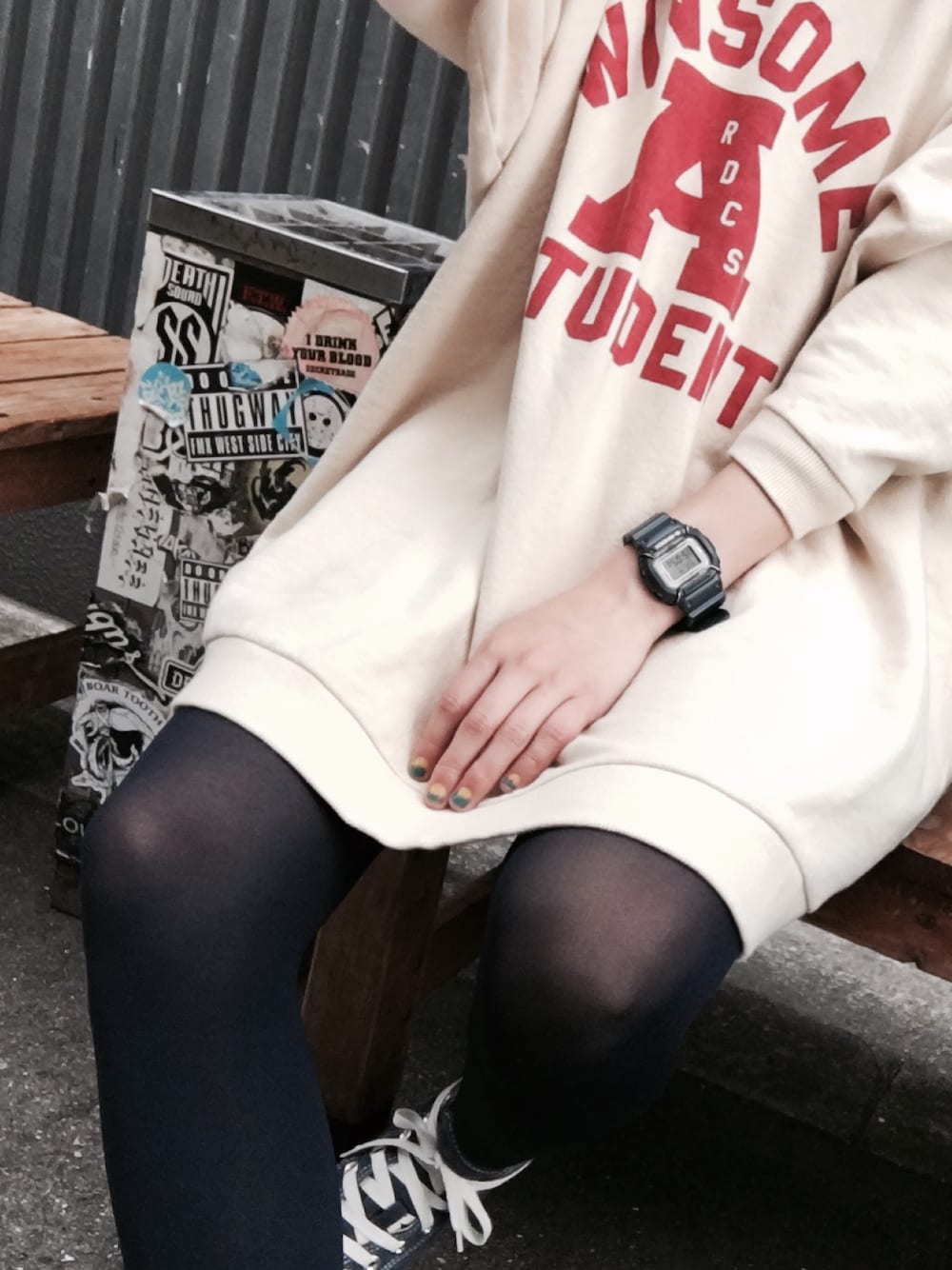 「ロデオクラウンズ、rodeo crowns、ワンピース、スニーカー、CEDAR CREST、G-SHOCK、靴下屋、kubo_koyuki」｜「EDIFICEのG-SHOCK GW-M561NU-2JF（アナログ腕時計、ブルー系）」を使った、not useさん（レディース・160cm）の春コーディネートの1枚目の写真
