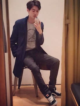 「holiday」｜「アイテム（スウェット）」を使った、Ramon liさん（メンズ・178cm）の冬コーディネート