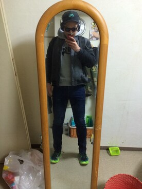 「GAP（ギャップ）のアイテム（スタジャン）」を使った、NO NAMEさん（メンズ・188cm）の冬コーディネート
