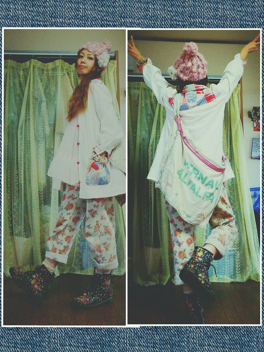 「handmade、VINTAGE、ヴィンテージ、古着、リメイク、パッチワーク」｜「VINTAGEのアイテム（トップス、ホワイト系）」を使った、かおりん★さん（レディース・152cm）の夏コーディネートの1枚目の写真
