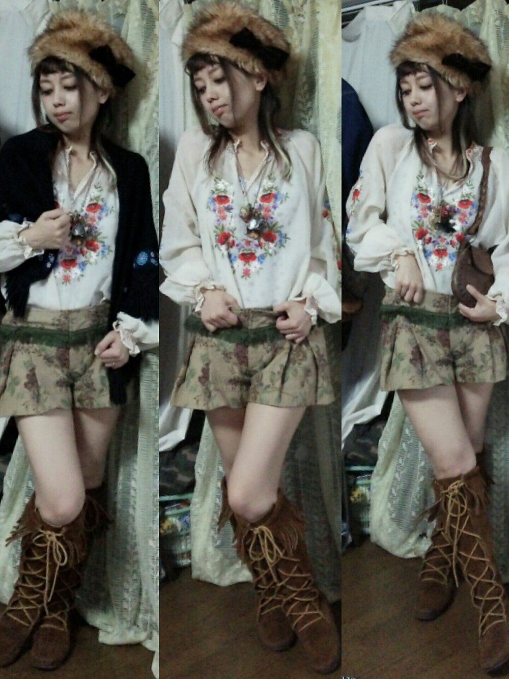 ブラウン系のシューズ、ベージュ系のパンツ、ホワイト系のトップスを着用したレディースの秋コーディネートの1枚目の写真