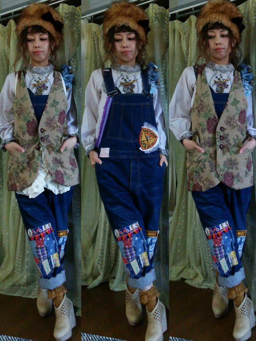 ホワイト系のトップス、ベージュ系のシューズ、グレー系のトップスを着用したレディースの秋コーディネートの1枚目の写真