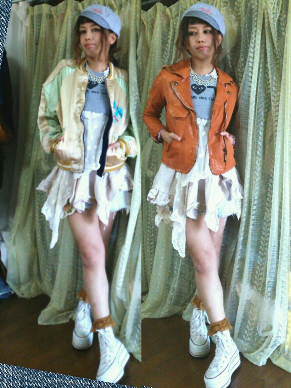 「スカジャン、古着、ヴィンテージ、個性的、古着MIX、ギャルソン」｜「VINTAGEのアイテム（ジャケット/アウター、その他）」を使った、かおりん★さん（レディース・152cm）の秋コーディネートの1枚目の写真