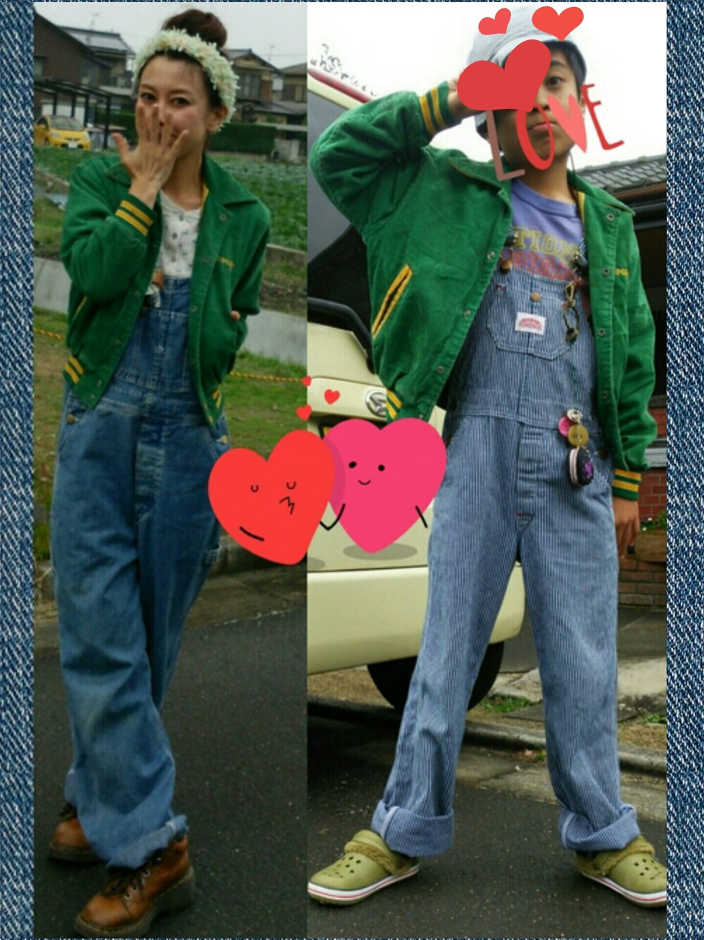 「キッズファッション、おとこのこ、古着、サロペ部、むすこっちと❤、オーバーオール、親子コーデ」｜「Leeのアイテム（オールインワン・サロペット、ブルー系）」を使った、かおりん★さん（キッズ・135cm）の秋コーディネートの1枚目の写真