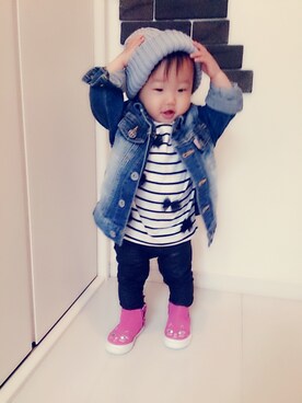 「DENIM BAR（デニム　バー）のアイテム」を使った、ri-channさん（キッズ・70cm）の秋コーディネート