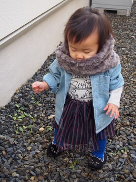 「スヌード」｜「アイテム（パンプス）」を使った、ri-channさん（キッズ・80cm）の冬コーディネート