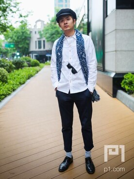 「initial（イニシャル）のアイテム（シューズ）」を使った、最坚强的炮魔さん（メンズ・176cm）の夏コーディネート
