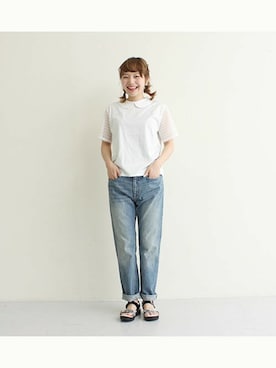 「ボーイフレンドデニム」｜Dot&Stripes CHILDWOMANさん（レディース・158cm）の夏コーディネート